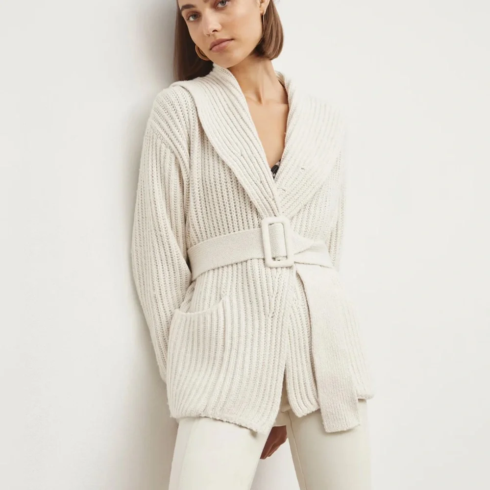 Cozy Cream Belted Cardigan Sweater -mm lafleur - Picture 1 of 8